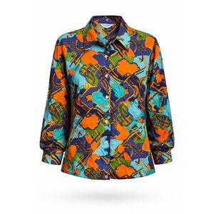 1970s Miss Holly Printed Button up Shirt | Funky Mod Blouse | Modern size L/XL